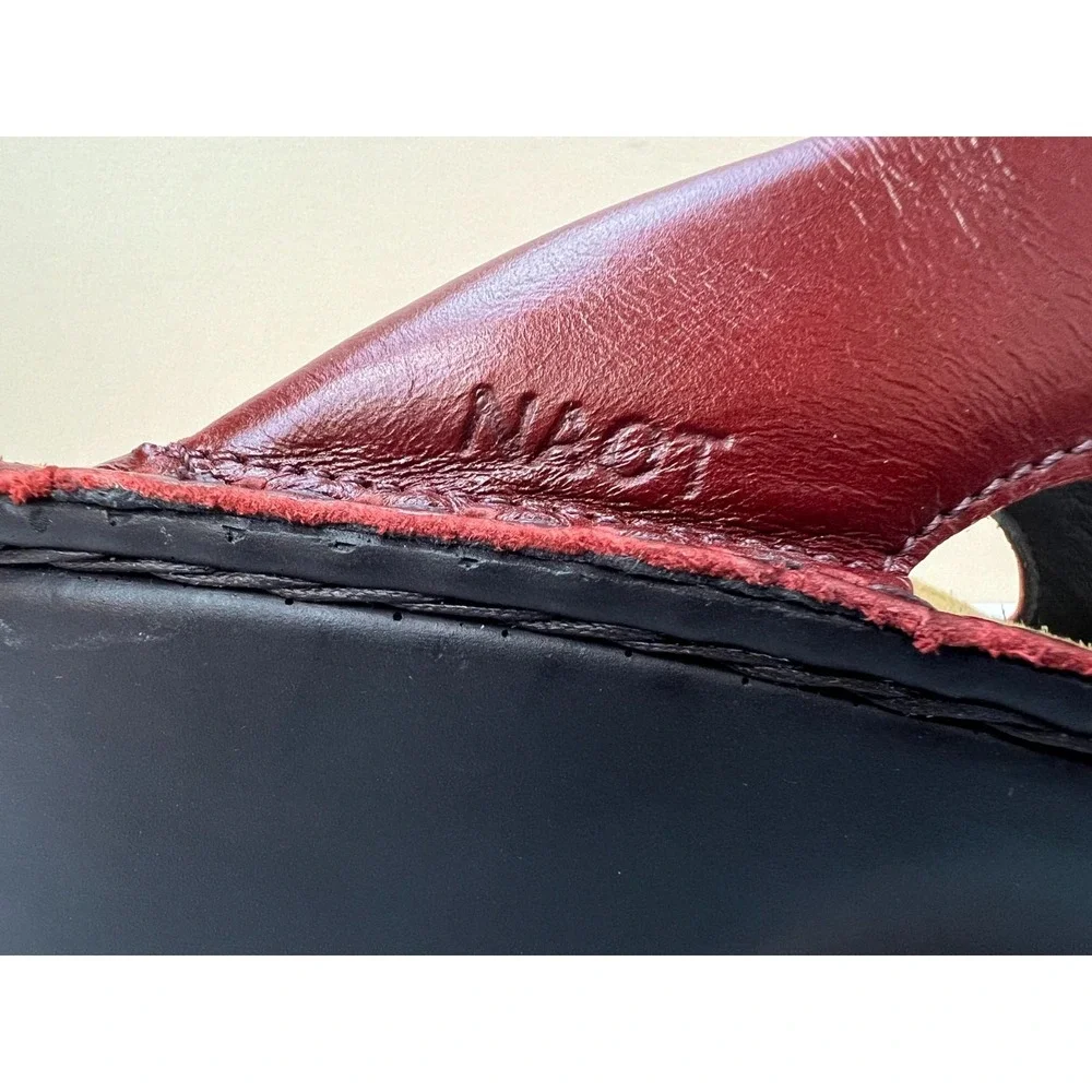 NWOB, NATO Platform Sandal Red Cutout Leather Slide Slip-on Suede Insole SZ 40/9